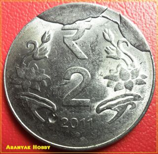 India 2 Rupees 2011 Steel Issue Rare Connecting Die Cud Die Break Error Coin