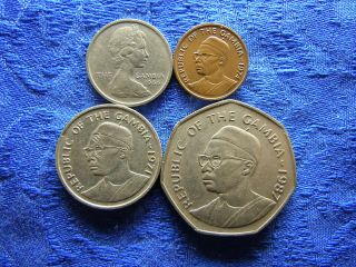 Gambia 6 Pence 1966,  1 Butut 1974,  25 Bututs 1971,  1 Dalasi 1987