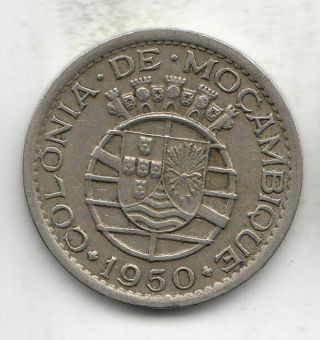 Mozambique 50 Cents 1950 Shield 197d By Coinmountain