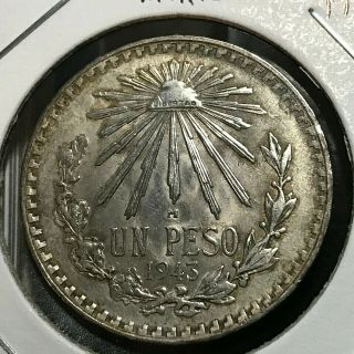 1943 Mexico Silver Un Peso Crown Coin
