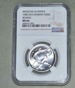 San Marino 1980 500 Lire Olympics Commemorative Silver Coin - Ngc Ms 66