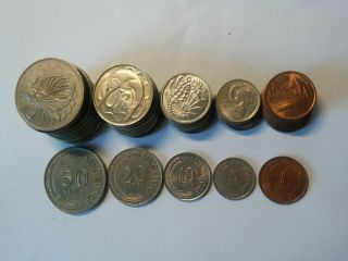 Singapore Set Of 5 Coins 50,  20,  10,  5,  1 Cents Price For One Set