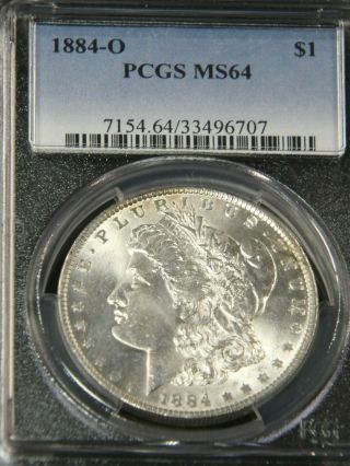 1884 - O Morgan Silver Dollar Pcgs Ms64 White Frosty Luster,  Pq G354