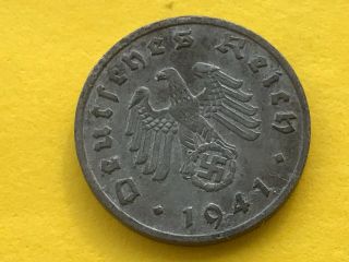 1 Reichspfennig 1941 F Zinc German Nazi Coin S.  Photo