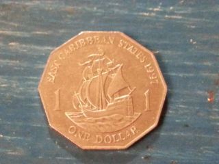 1997 East Caribbean States One Dollar Coin Ships