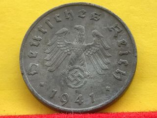 10 Reichspfennig 1941 F Zinc German Nazi Coin S.  Photo