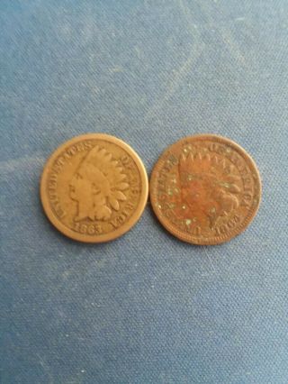 Two Civil War Era U.  S.  Copper/nickel Indian Head Pennies - 1863 And 1864 2 For 1