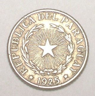 1925 Paraguay Paraguan 50 Centavos Radiant Star Coin Vf,