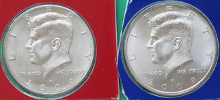 2008 P & D Kennedy Half Dollar Coin From Us Set 2 Bu Cello Fifty Cent 50c