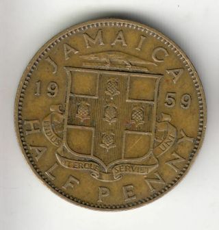 Jamaica 1/2d 1959 Brass Shield 214b By Coinmountain