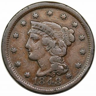 1848 Braided Hair Large Cent,  Rare N - 39,  R5,  F Detail