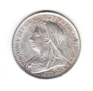 1899 Great Britain Queen Victoria Silver Sixpence.