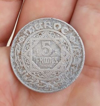 Unique Antique Rare Moroccan Roin Of 5 Francs Dating Back To 1370 Ah (1951)