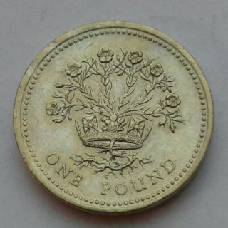 Great Britain,  Uk 1 Pound 1991.  Km 946.  One Dollar Coin.  Blooming Flax Crown.
