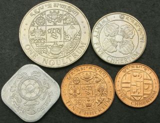 Bhutan 5,  10 Chhertums,  1 Ngultrum 1974/1979 - 5 Coins - 831 ¤