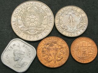 BHUTAN 5,  10 Chhertums,  1 Ngultrum 1974/1979 - 5 coins - 831 ¤ 2