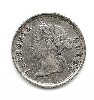 1885 Hong Kong Queen Victoria 5 Cent Silver Piece