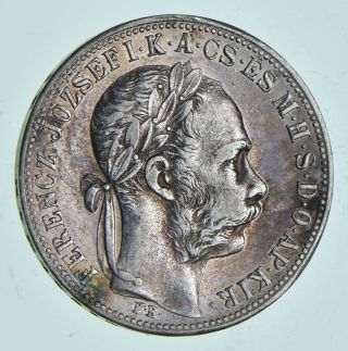 Silver - World Coin - 1883 Hungary 1 Forint - World Silver Coin 12.  3 Grams 007