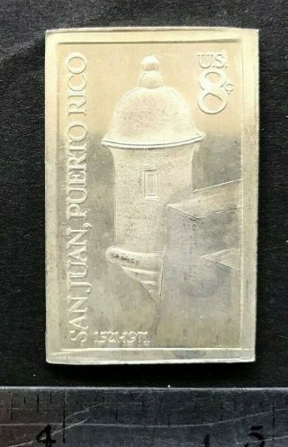 Puerto Rico 1971 Medalla Plata Sello Garita 450 Aniv.  San Juan 1521 - 1971