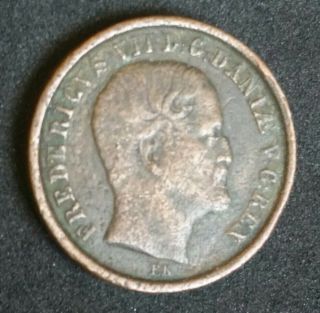 Denmark 1853 R.  B.  Skilling Crown Kingdom 166 Years Old Bronze European Coin.