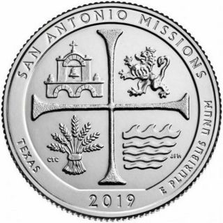 2019 - D San Antonio Missions,  Tx " Atb " National Park Quarters - - - Roll Of 40 Bu