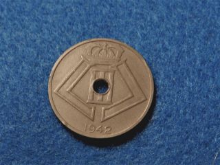 1942 Belgium 25 Centimes - Zinc Coin - First Year -