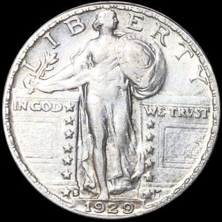 1929 - S Standing Quarter About Uncirculated Liberty Silver San Francisco Coin Nr