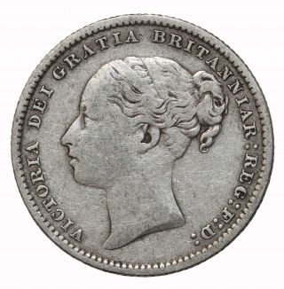 1886 Great Britain Silver Shilling Queen Victoria Coin Km 734.  4