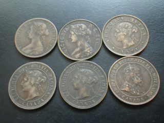 Canada,  Prince Edward Island,  Newfoundland & Nova Scotia One Cents x 6 1864 - 1902 2