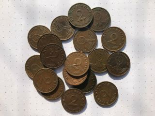 18 Coins 2 Reichspfennige With Swastika See Picture