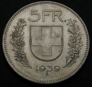 Switzerland 5 Francs 1939 B - Silver - Xf - 3353