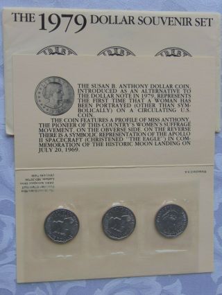 U.  S.  Uncirculated Set 1979 P D S Susan B Anthony 3 Coins In Envelope