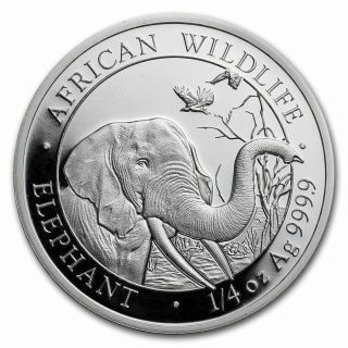 Somalia 25 Shillings 2018 9999 1/4 Oz.  Silver Elephant Coin Bu Unc
