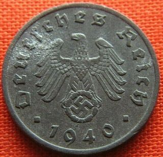 Wwii German 1940 - A 1 Reichspfennig 3rd Reich Zinc Nazi Germany Coin Wc2193