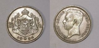 1934 Belgium Silver 20 Fr.  11 Grams Inv 369 - 55