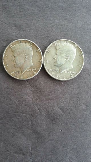 2 1964 Kennedy Half Dollars 90 Silver