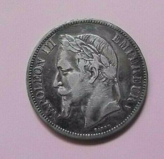 1867 Napoleon Iii Empereur 5 Franc Silver Coin 1.  5 Ins Round Barre Engraved " A "
