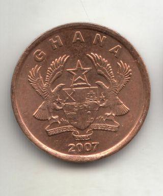 Ghana 1 Pesewa 2007 Shield Unc 169y By Coinmountain
