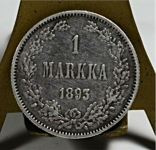 Finland,  Russian Occupation – 1 Markka 1893 L Silver (km 3.  2)