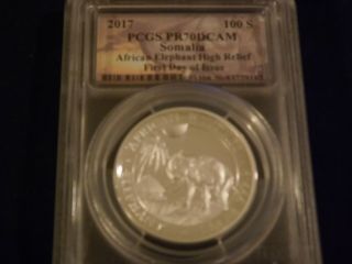 2017 Somalia 100s African Elephant First Day Of Issue Pcgs Pr 70 Dcam
