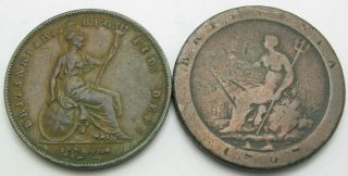 Great Britain Penny 1797 & Penny 1853 - Copper - 2 Coins - 3704
