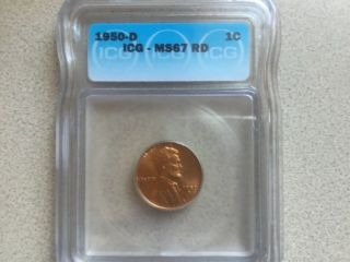 Rare 1950 - D Lincoln Cent Icg Ms67rd