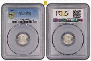 1939 Zealand 3 Pence Bu Pcgs Au58 Coin