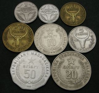 Madagascar 1,  2,  5,  10,  20 Francs & 10,  20,  50 Ariary 1965/1978 - 2691