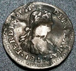 1813 Jj Mexico 1/2 Real Milled Bust King Ferdinand Vii Silver Round Colony Coin