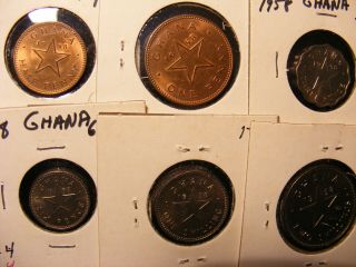 Ghana 1958,  6 Different Uncirculated Coins,  Kim 1 - 6