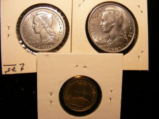 French Somaliland - 3 Different Uncirculated,  2,  5,  & 10 Franc,  KM 9/10/11 2