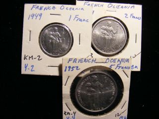 French Oceania - Three Different Uncirculated - All Over 65 Years Old
