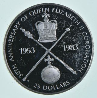 Silver - World Coin - 1983 Barbados 25 Dollars - World Silver Coin 30.  1g 316