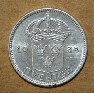 Sweden 50 Ore 1936 - G (short 6) Uncirculated Silver Coin - King Gustaf V